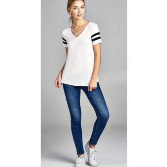 White Criss Cross Varsity Top - Picture 2 of 5